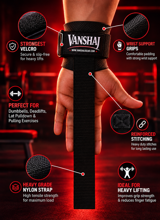 Vanshaj Gear Deadlift Straps with Wrist Support for Heavy Lifting