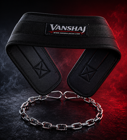 Vanshaj Heavy Duty Dip Belt with 2 Ft Steel Chain & Carabiners | 10 MM Thick Padding | 500 KG+ Capacity Per Side | Weighted Dips, Pull-Ups, Chin-Ups & Strength Training