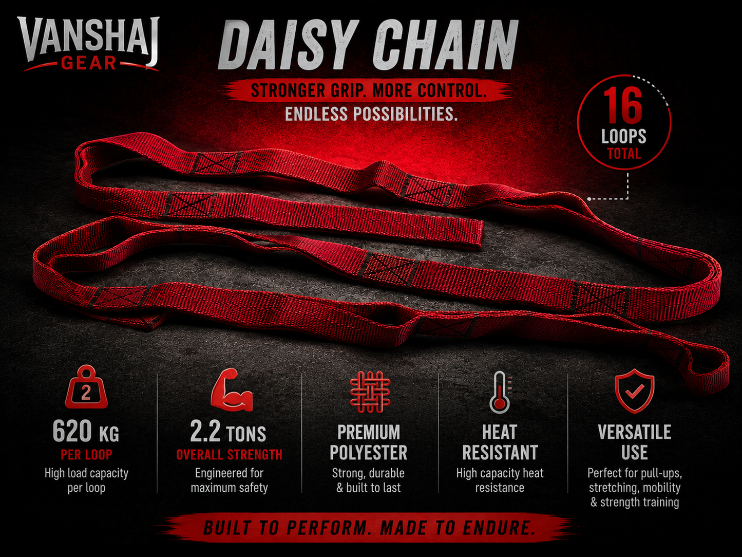 VANSHAJ Gear Premium Weighted Dip Belt with Daisy Chain & 3 Carabiners | 10mm Padded Belt for Dips, Pull-Ups & Calisthenics